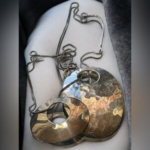 Escorcia 950 Silver Hammered Statment Necklace w 925 CW Italian Silver Chain